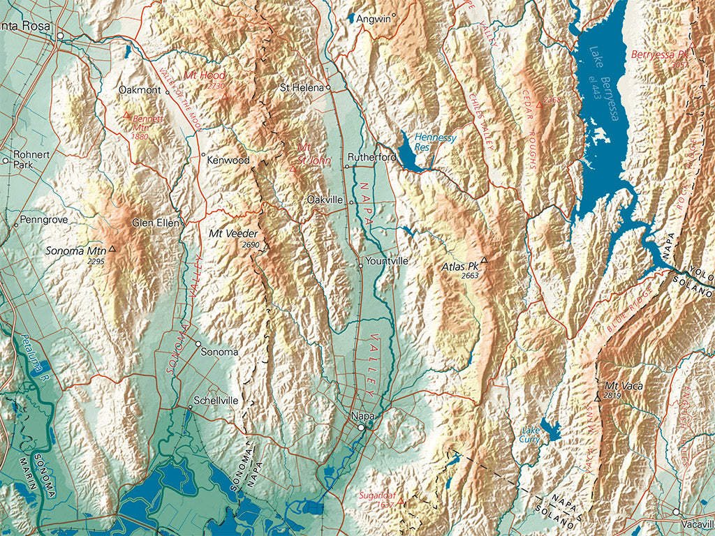 San Francisco Bay Area Elevation Tints Fine Art Print Map