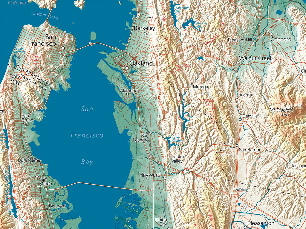 San Francisco Bay Area Elevation Tints Fine Art Print Map