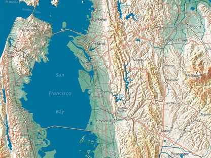 San Francisco Bay Area Elevation Tints Fine Art Print Map