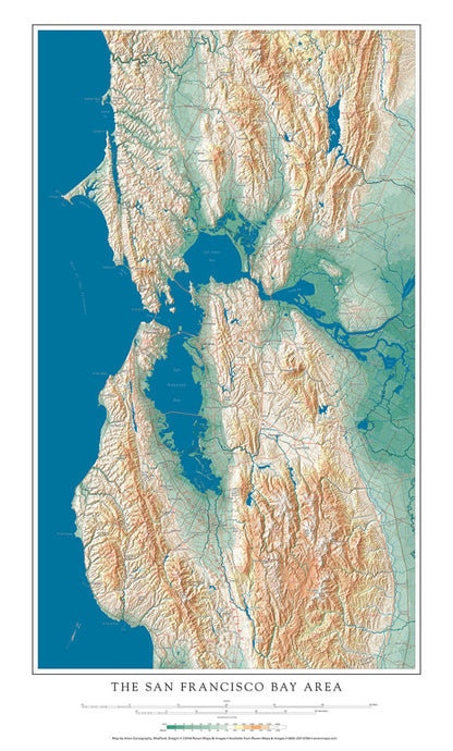 San Francisco Bay Area Elevation Tints Fine Art Print Map