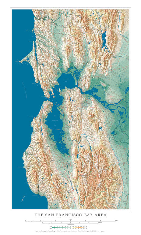 San Francisco Bay Area Elevation Tints Fine Art Print Map