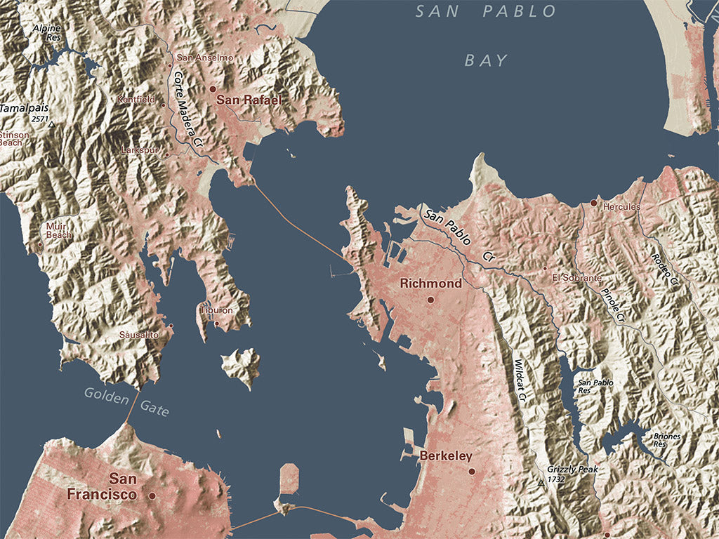 San Francisco Bay Area Landforms and Rivers Fine Art Print Map