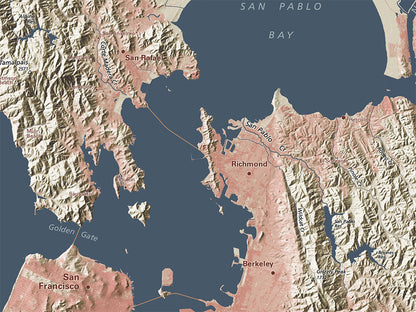 San Francisco Bay Area Landforms and Rivers Fine Art Print Map