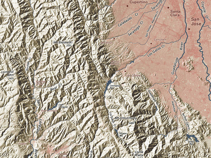 San Francisco Bay Area Landforms and Rivers Fine Art Print Map