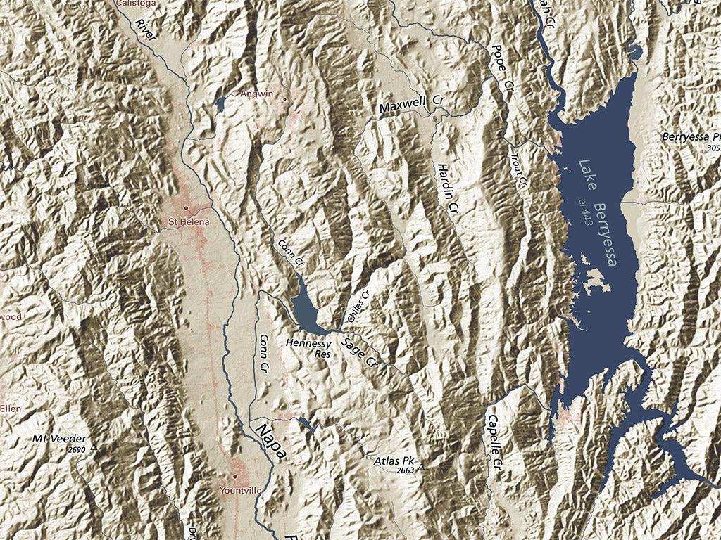 San Francisco Bay Area Landforms and Rivers Fine Art Print Map