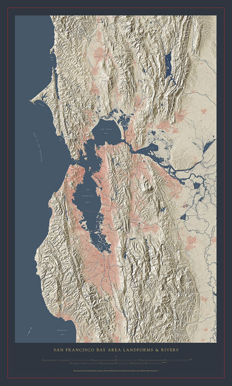 San Francisco Bay Area Landforms and Rivers Fine Art Print Map
