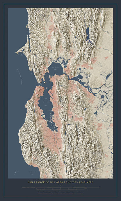 San Francisco Bay Area Landforms and Rivers Fine Art Print Map