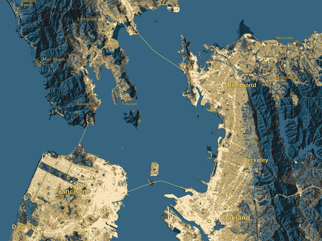 San Francisco Bay Area at Night Fine Art Print Map