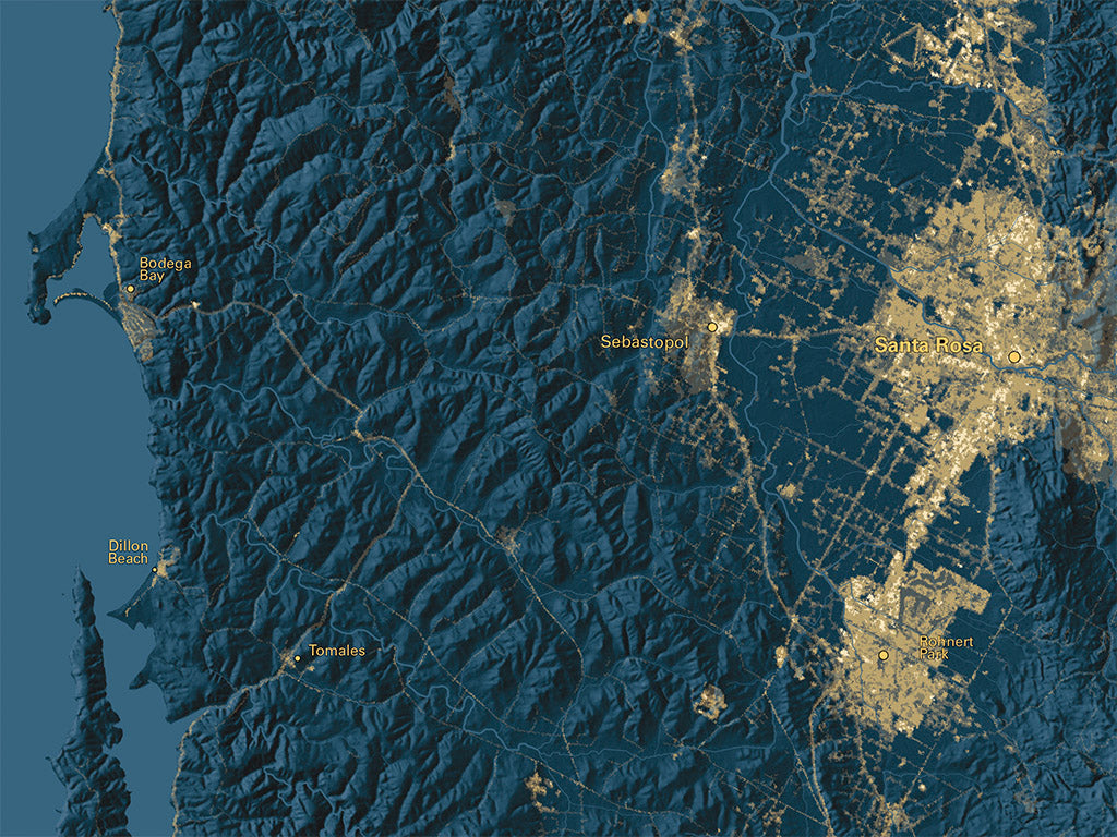 San Francisco Bay Area at Night Fine Art Print Map