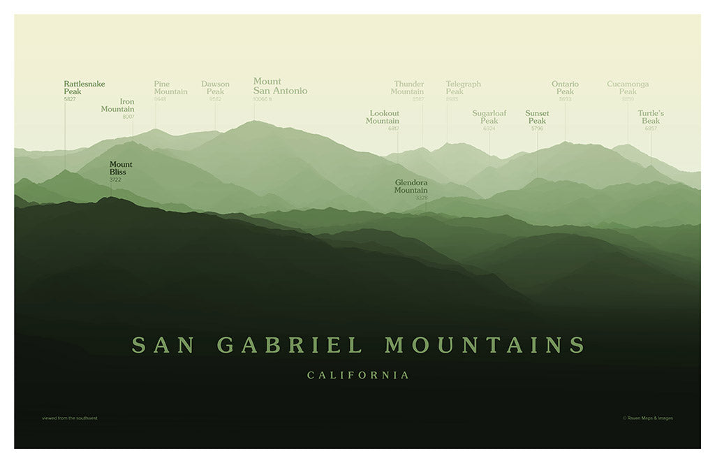 San Gabriel Mountains Peakscapes Elevation Panorama