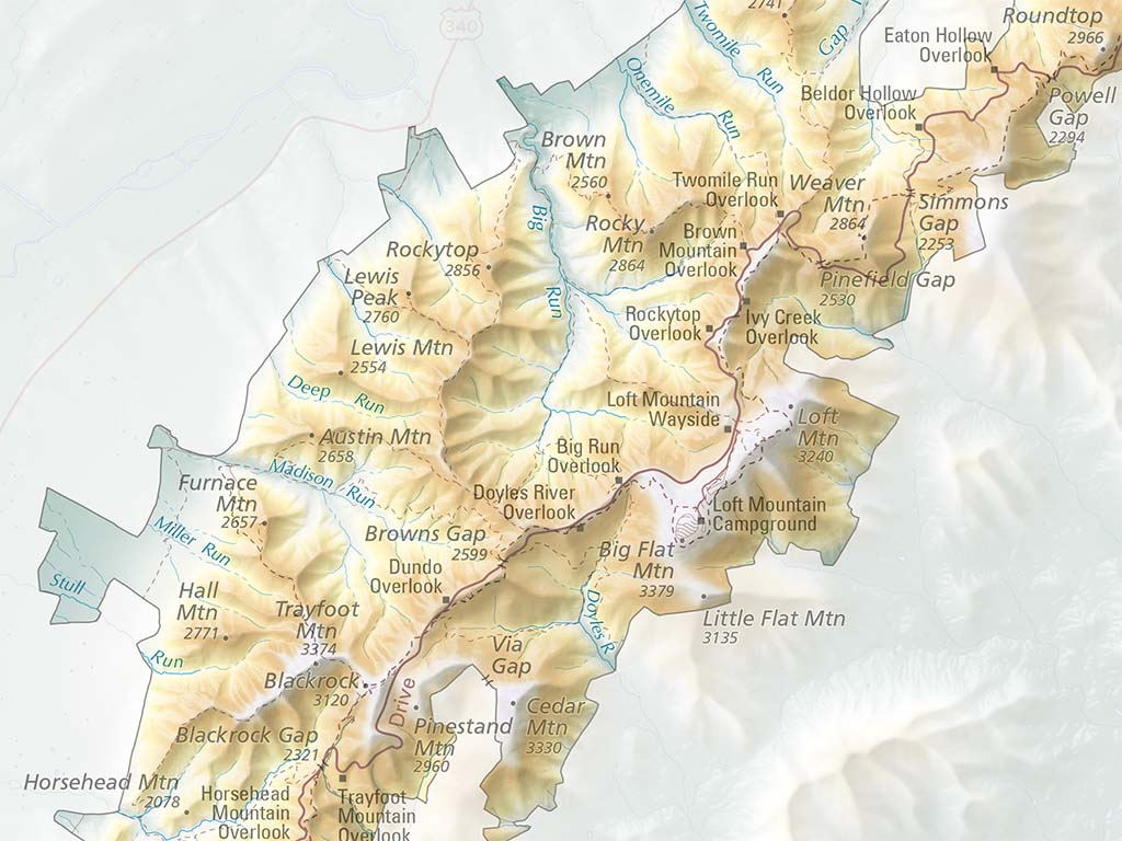 Shenandoah National Park Elevation Tints Fine Art Print Map