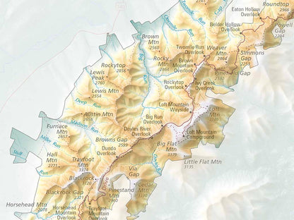 Shenandoah National Park Elevation Tints Fine Art Print Map
