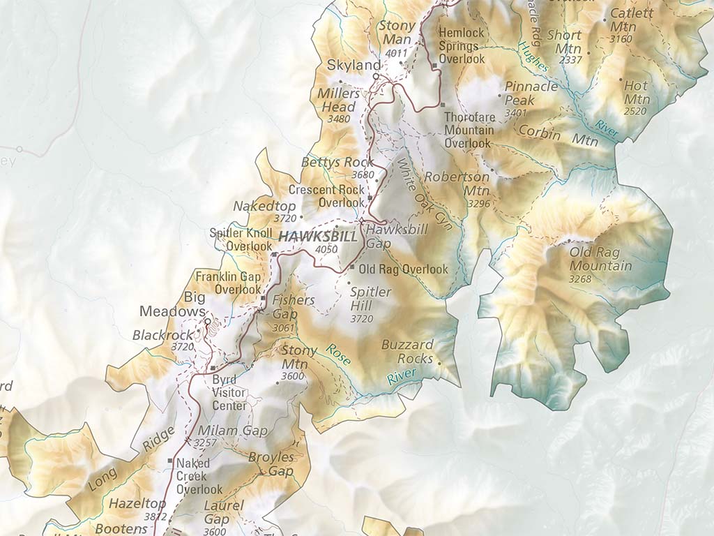 Shenandoah National Park Elevation Tints Fine Art Print Map