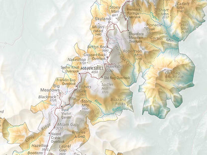 Shenandoah National Park Elevation Tints Fine Art Print Map