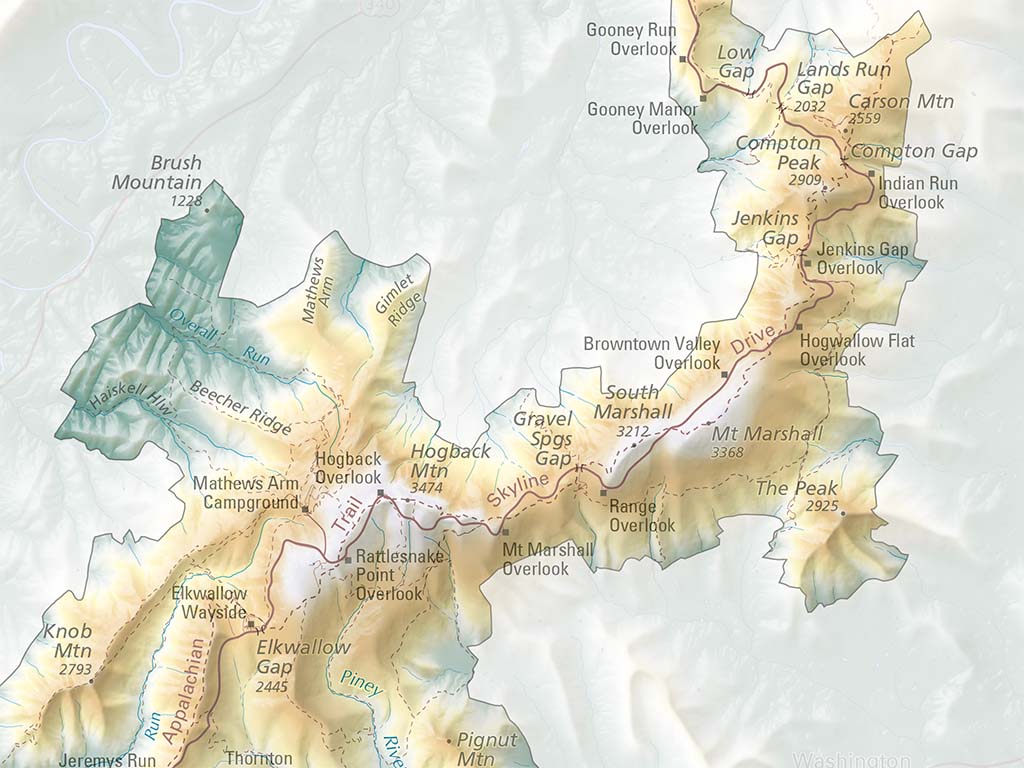 Shenandoah National Park Elevation Tints Fine Art Print Map