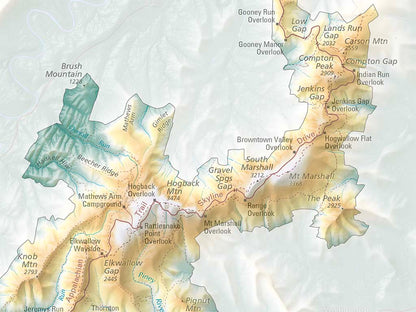 Shenandoah National Park Elevation Tints Fine Art Print Map