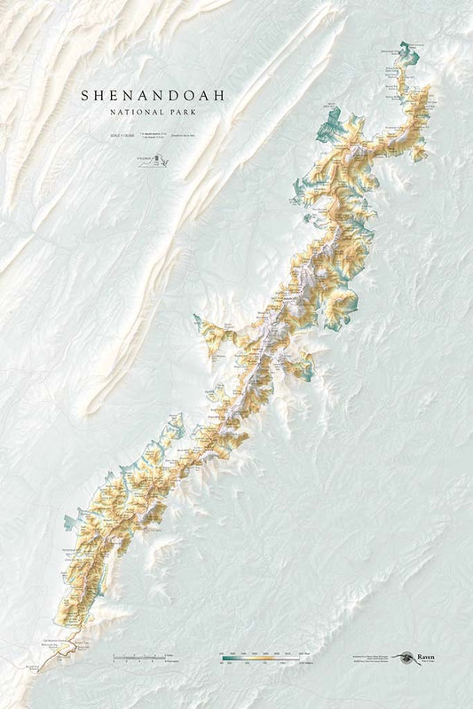 Shenandoah National Park Elevation Tints Fine Art Print Map