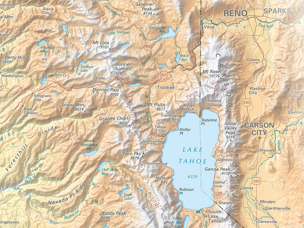 Sierra Nevada Elevation Tints Fine Art Print Map