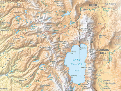 Sierra Nevada Elevation Tints Fine Art Print Map