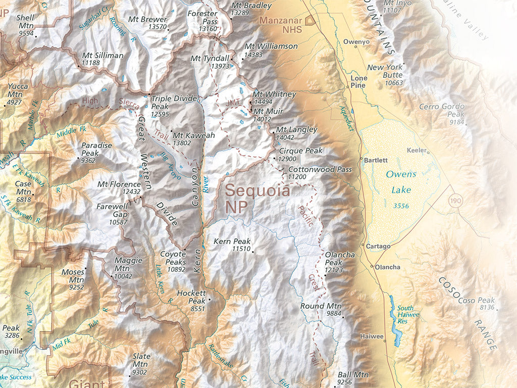 Sierra Nevada Elevation Tints Fine Art Print Map