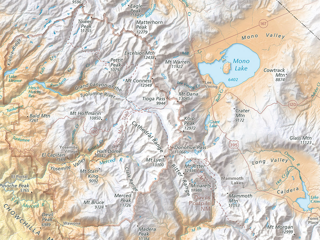 Sierra Nevada Elevation Tints Fine Art Print Map
