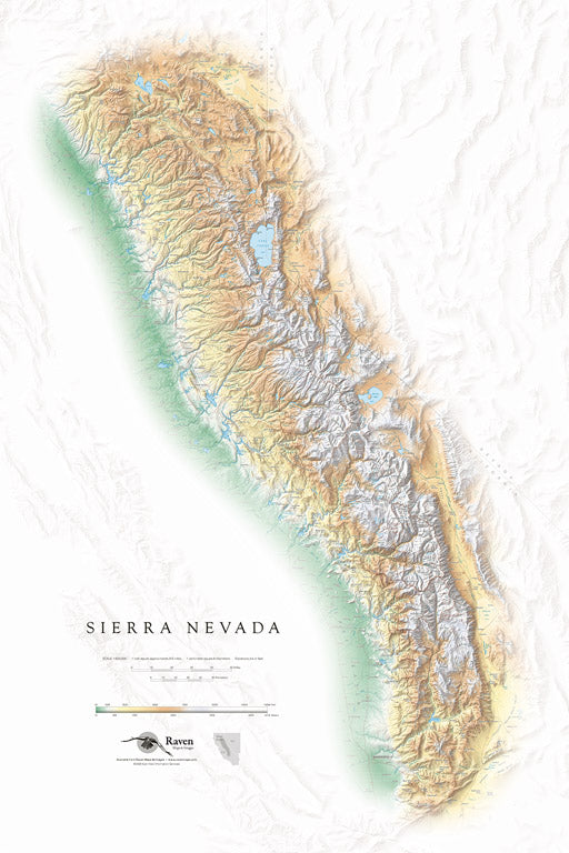 Sierra Nevada Elevation Tints Fine Art Print Map
