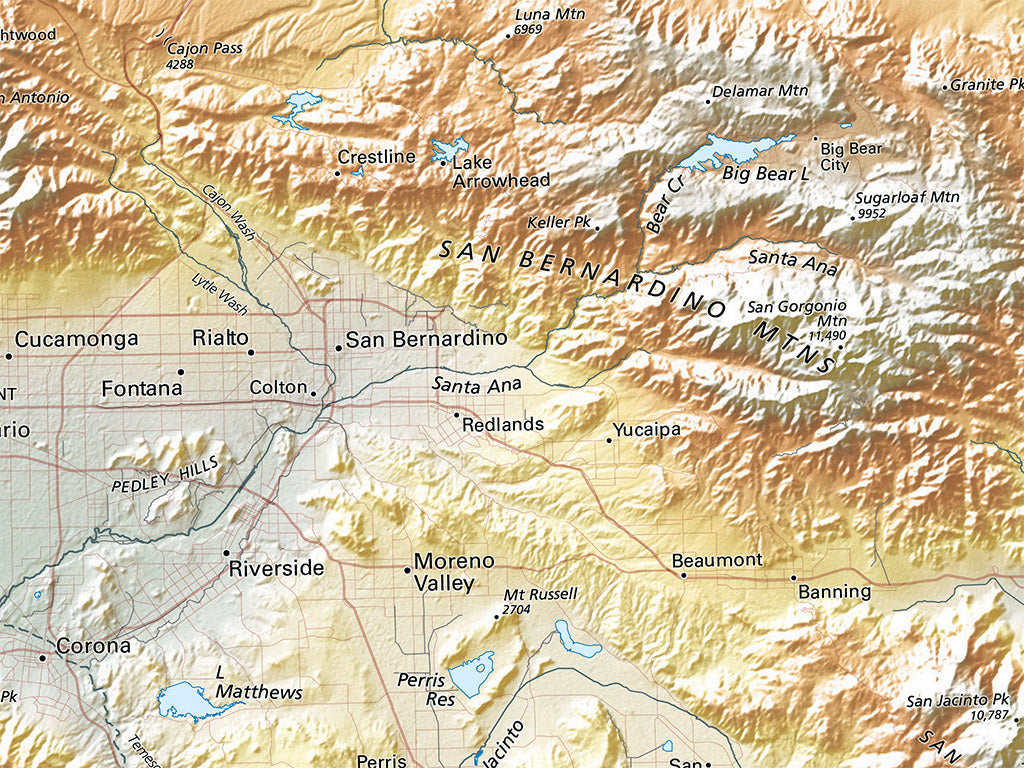 Southern California Regional Elevation Tints Fine Art Print Map