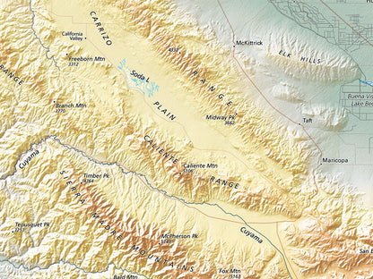Southern California Regional Elevation Tints Fine Art Print Map
