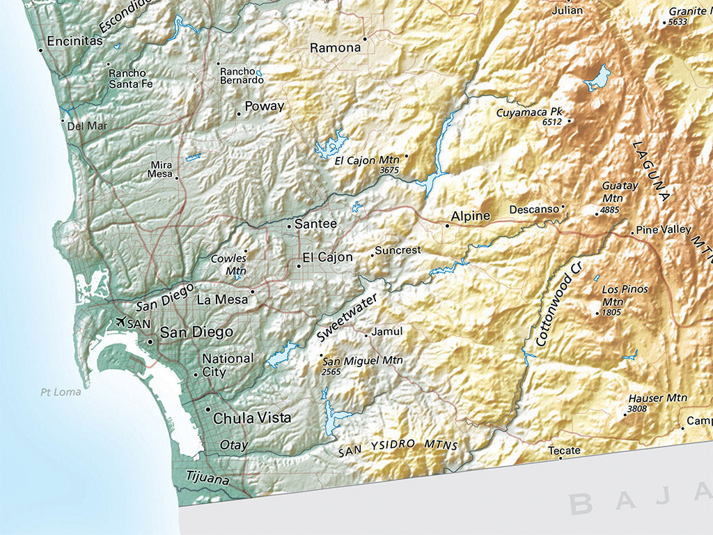 Southern California Regional Elevation Tints Fine Art Print Map