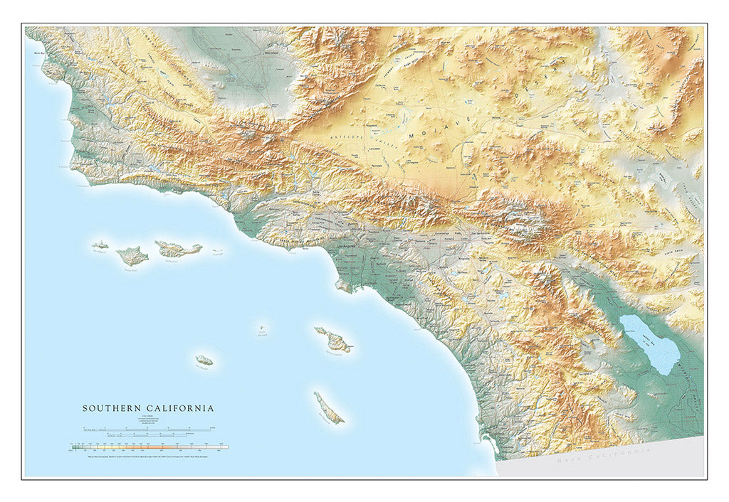 Southern California Regional Elevation Tints Fine Art Print Map