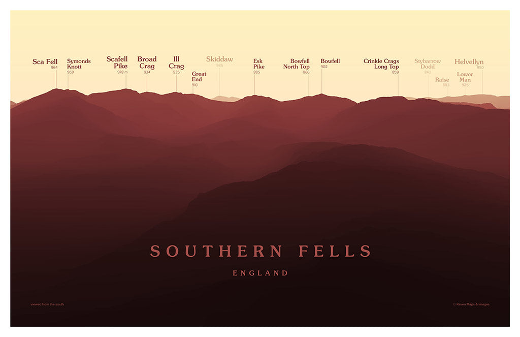 Southern Fells Peakscapes Elevation Panorama – Longitude Maps