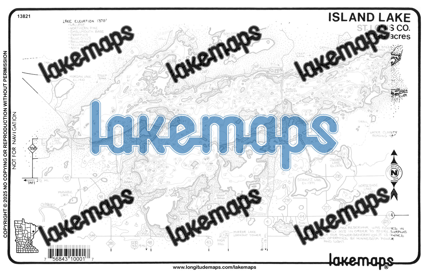 St. Louis County, MN - ISLAND LAKE RESERVOIR - Lakemap - 13821