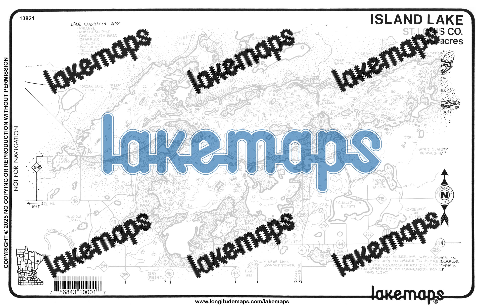 St. Louis County, MN - ISLAND LAKE RESERVOIR - Lakemap - 13821