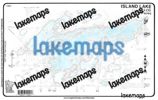 St. Louis County, MN - ISLAND LAKE RESERVOIR / Fredenberg (Flowage) / Sunshine / Jacobs / Horseshoe - Lakemap - 13821