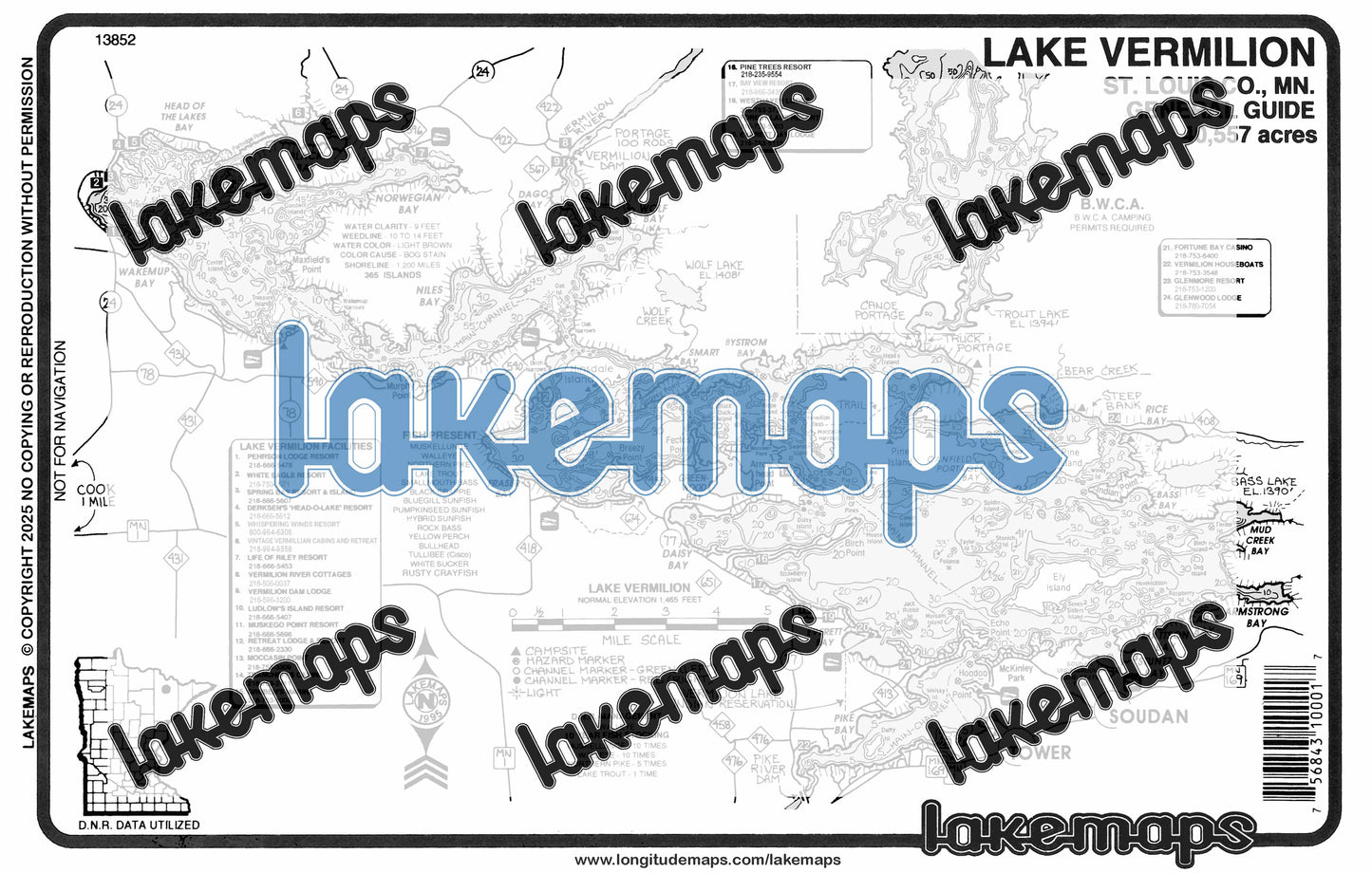 St. Louis County, MN - Lake Vermillion - GENERAL GUIDE - Lakemap - 13852