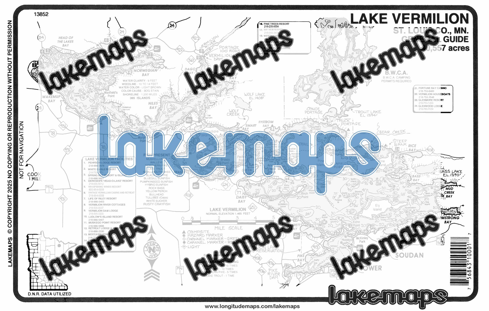 St. Louis County, MN - Lake Vermilion - GENERAL GUIDE - Lakemap - 13852