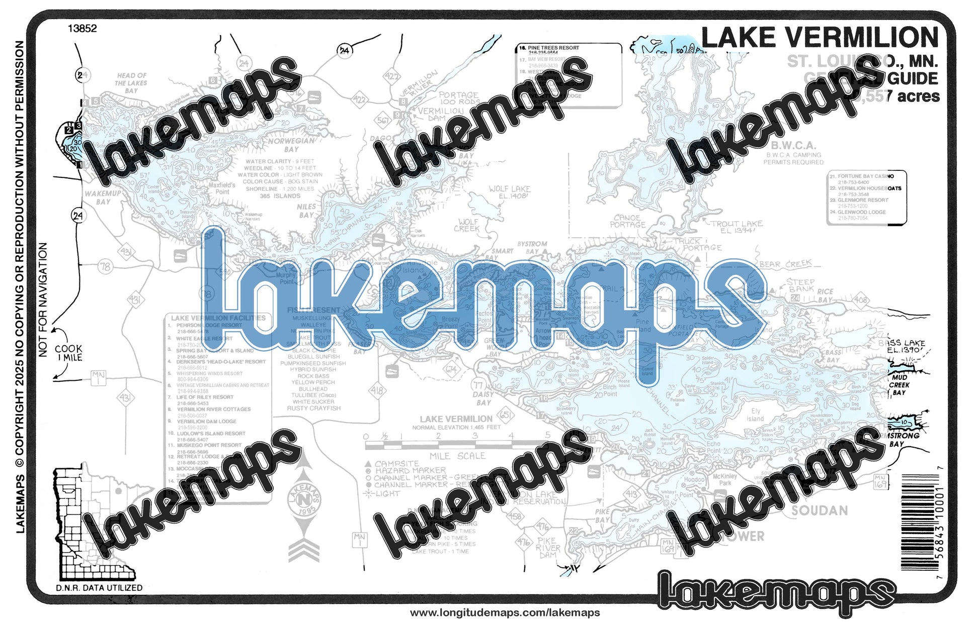St. Louis County, MN - Lake Vermillion - GENERAL GUIDE - Lakemap - 13852