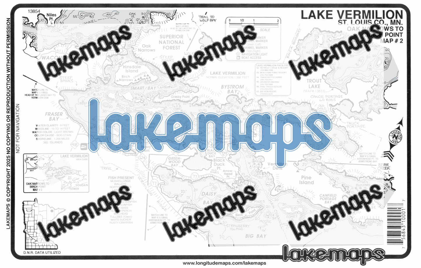St. Louis County, MN - Lake Vermilion - Map 2 Oak Narrows to Birch Point - Lakemap - 13854