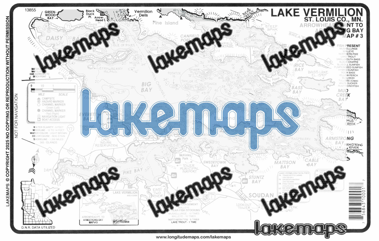St. Louis County, MN - Lake Vermilion - Map 3 Big Bay - Lakemap - 13855