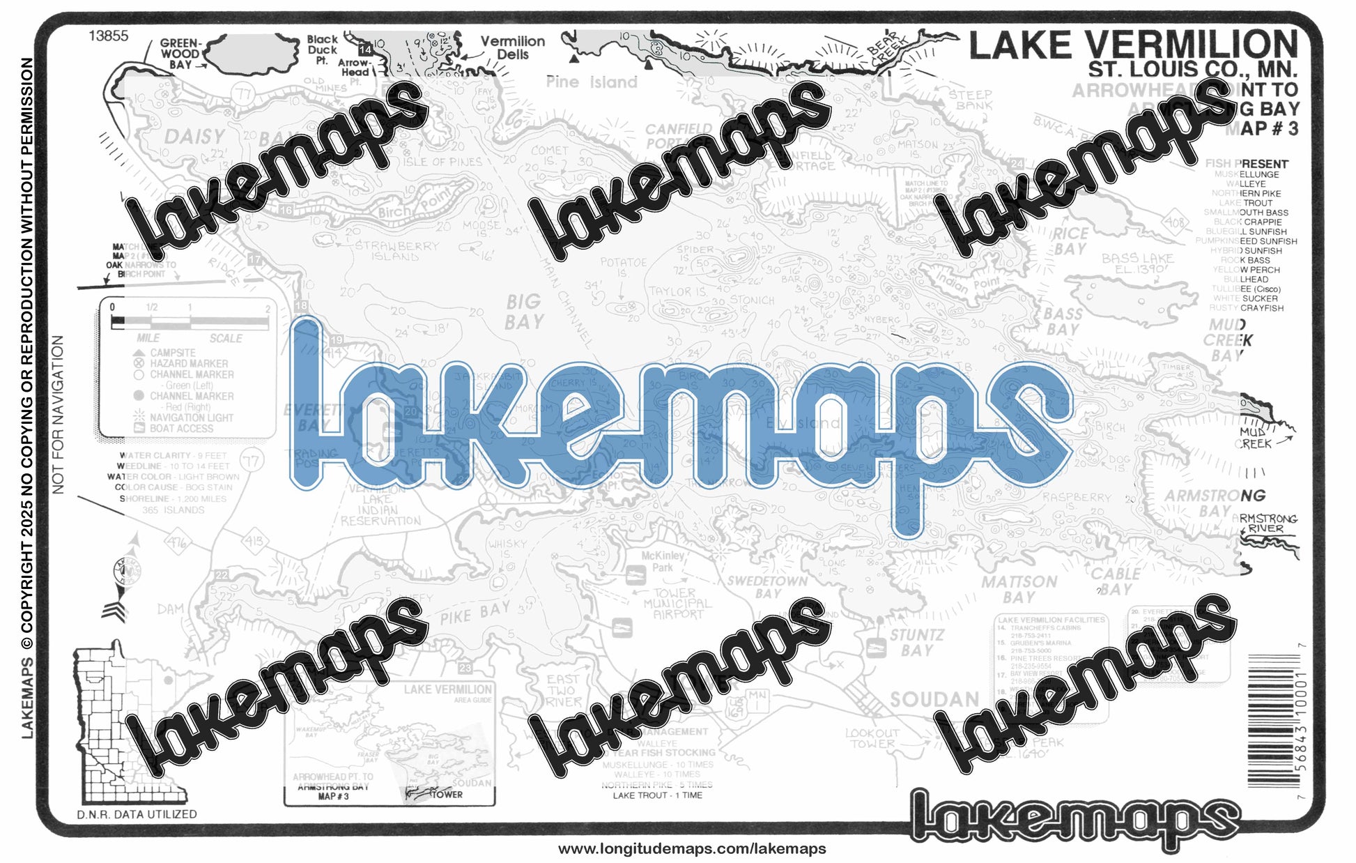 St. Louis County, MN - Lake Vermilion - Map 3 Big Bay - Lakemap - 13855