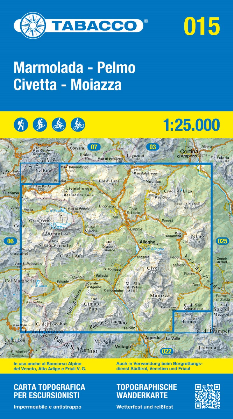 Marmolada - Pelmo - Civetta - Moiazza, Italy Hiking Map (#15)