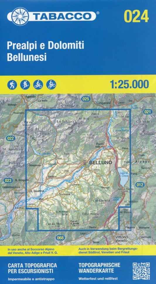 Prealpi e Dolomiti Bellunesi Topographic Hiking Map