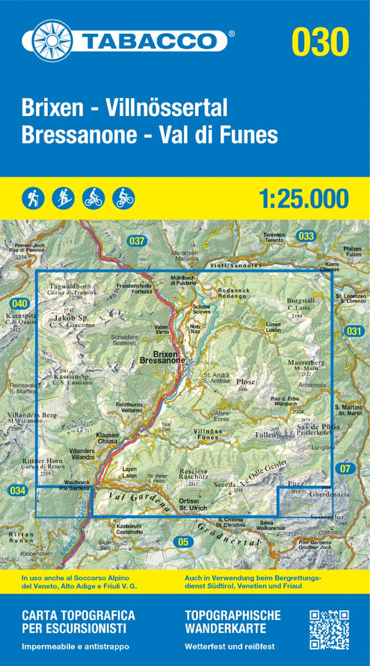 Bressanone/Brixen - Val di Funes/Villnosstal, Italy Hiking Map #30 - 1:25,000