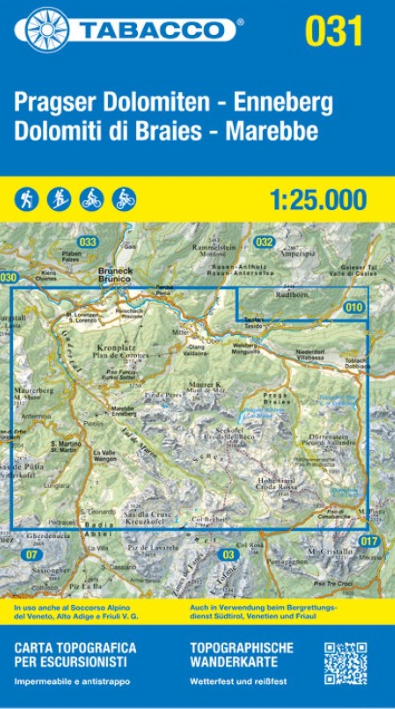 Dolomiti di Braies - Marebbe/Pragser Dolomiten - Enneberg Topographic Hiking Map #31