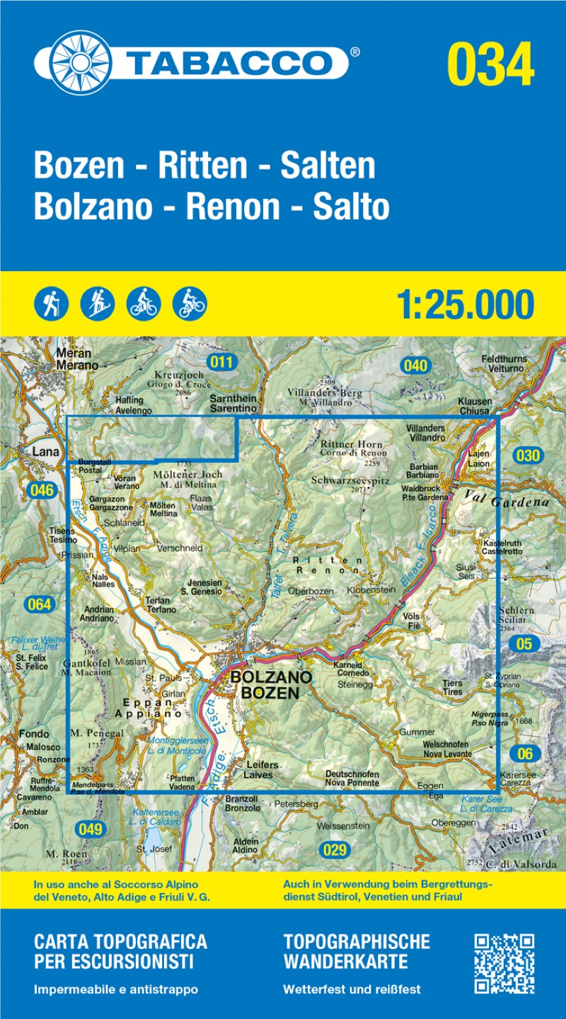 Bolzano and Renon Topographic Hiking Map 1:25,000