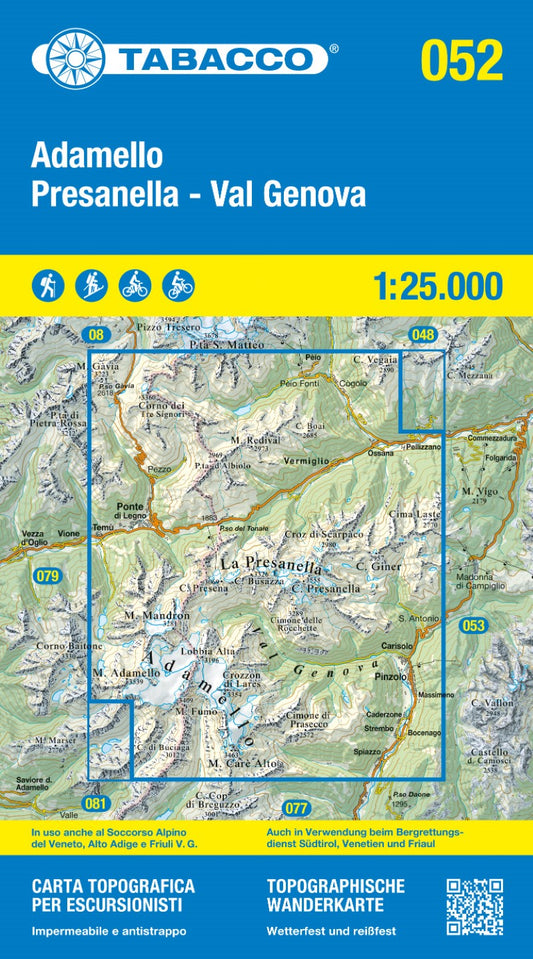 Adamello Pressanella 1:25,000 Topographic Hiking Map