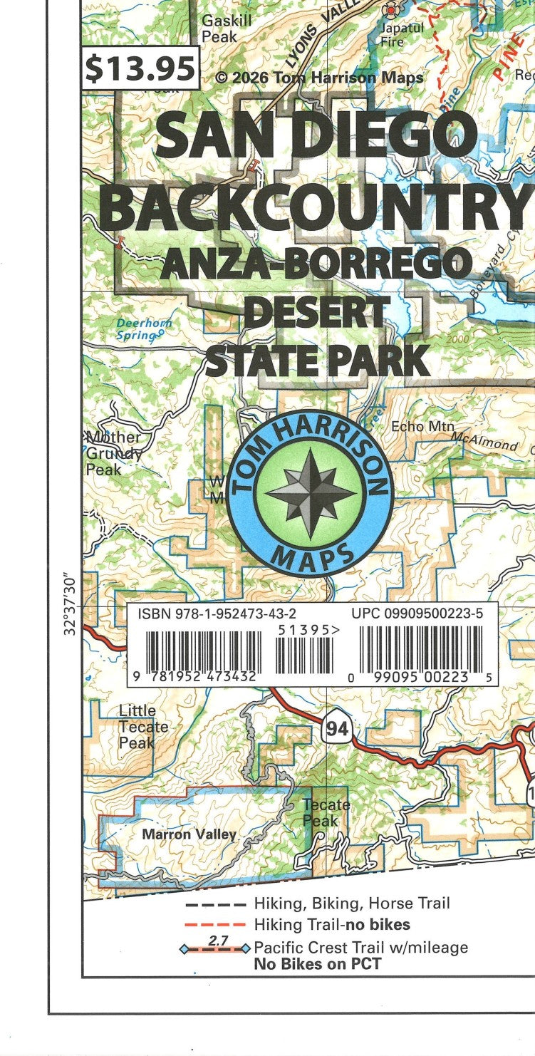 San Diego Backcountry, California Hiking Map