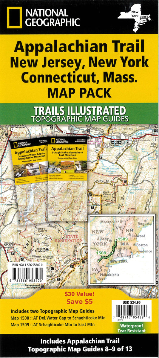 The Appalachian Trail (AT) Map Pack Bundle of New Jersey, New York, Connecticut, Massachusetts