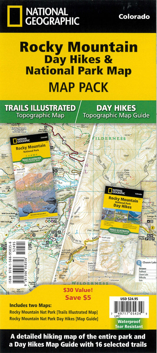 Rocky Mountain National Park Map & Day Hikes [Map Pack Bundle]