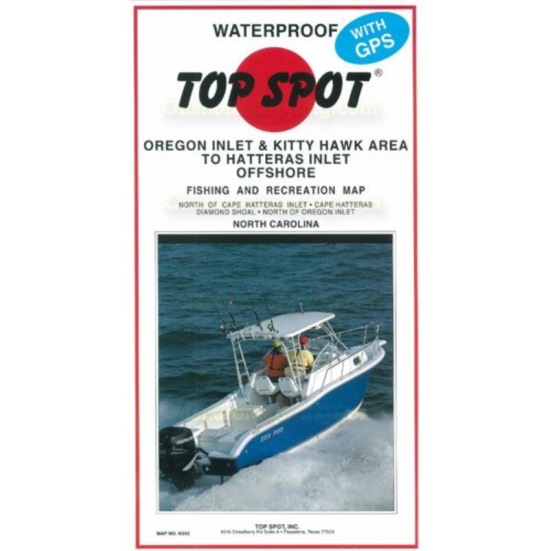 Top Spot Fishing Map N243, Oregon Inlet, Kitty Hawk Area to Hatteras Inlet Offshore